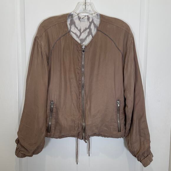 Blank NYC Reversible Bomber Jacket Taupe White Lyocell Zip Pockets M - Picture 3 of 9